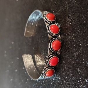 Red Coral Silver Plated Cuff Bracelet